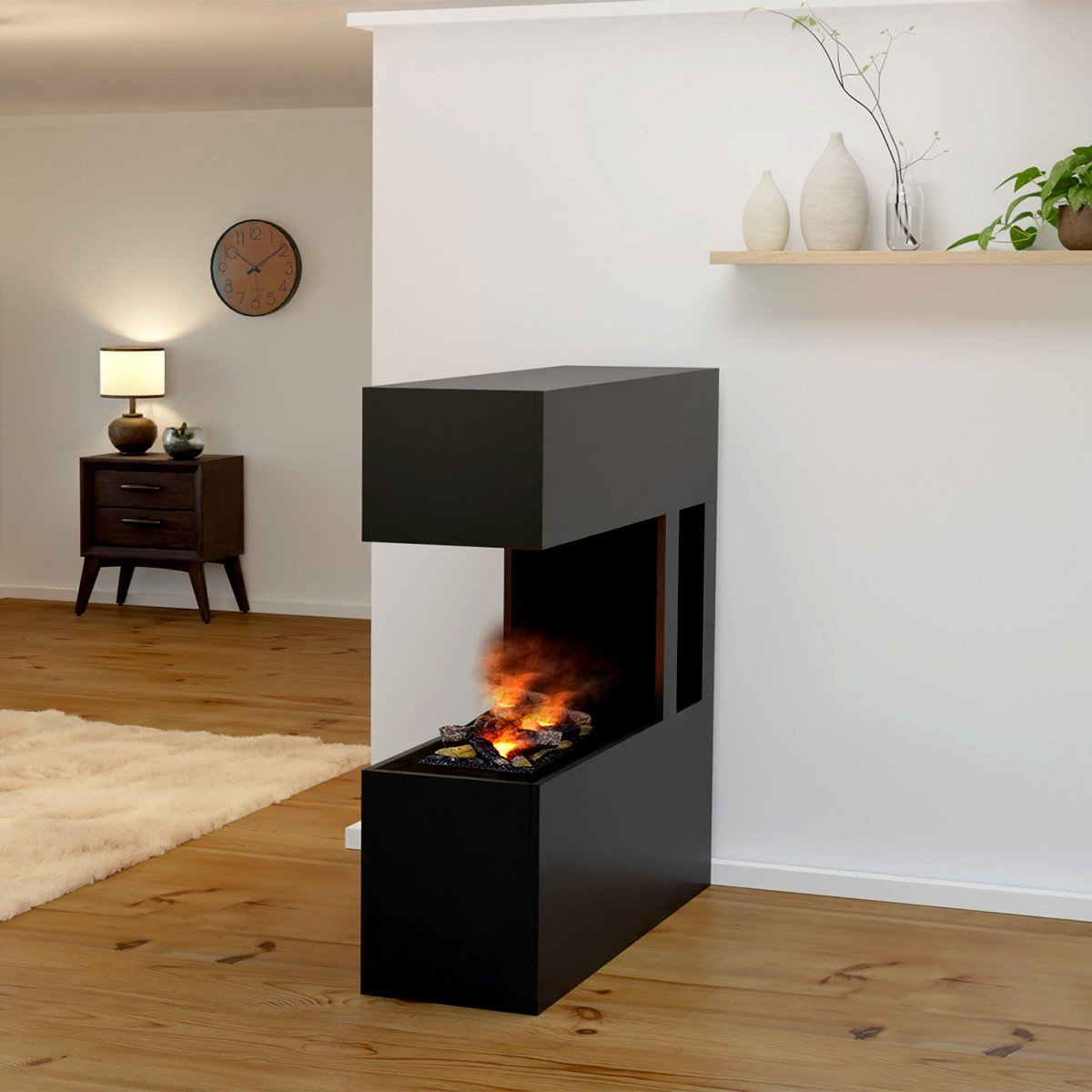 Glow Fire Schiller Pocket Elektrokamin Schwarz OMC 600 mit Deluxe Echtholzdekoration