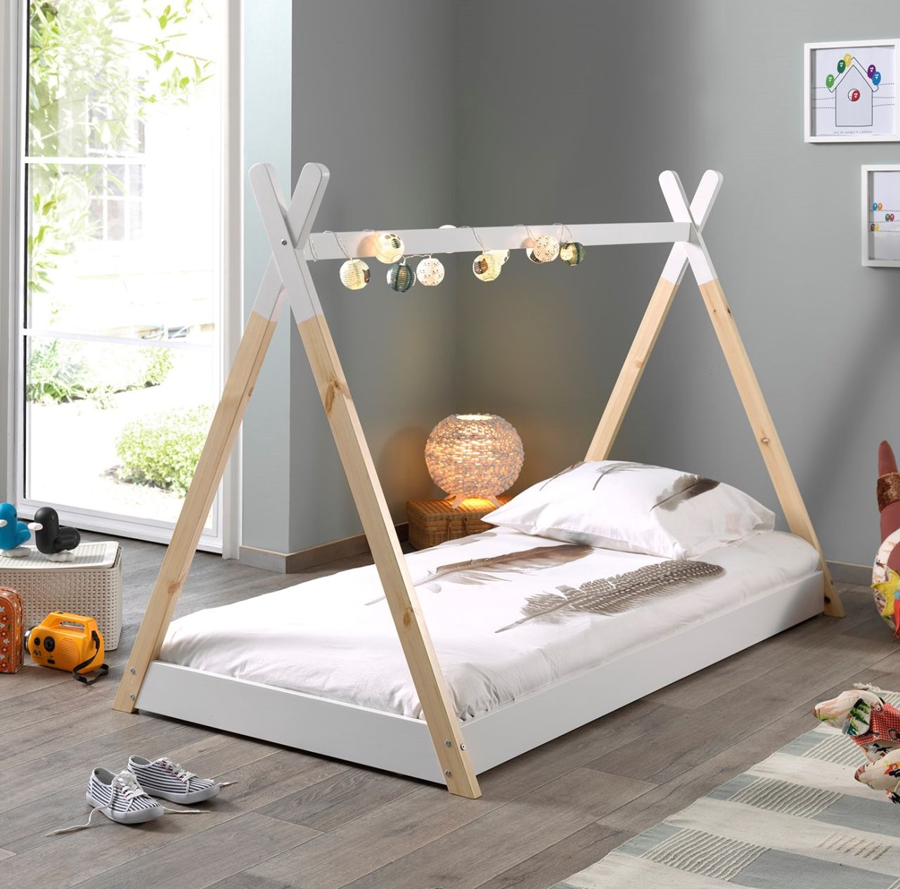 Vipack: Zelt-Bett 90 x 200 „TIPI“ – Kinderbett Spielbett Hausbett Kiefer massiv