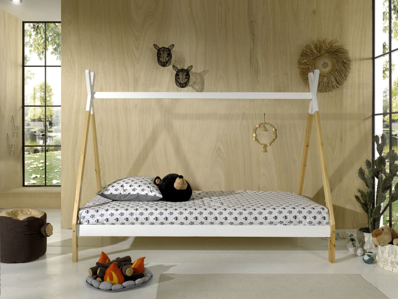 Tipi Bett mit Lattenrost- 90×200 Kinderbett Zeltbett Einzelbett-Weiß
