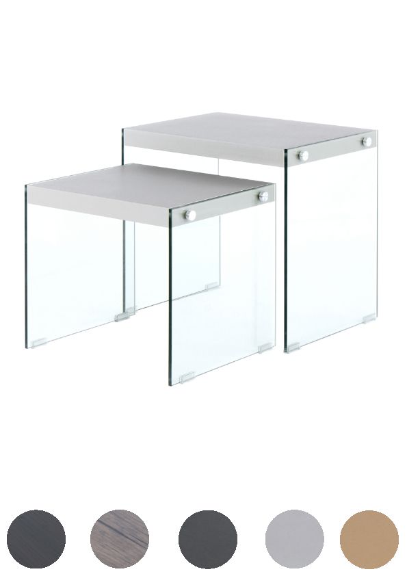 Beistelltisch 2er Set Glas modern clean transparent Couchtisch Nacht Coffeetable