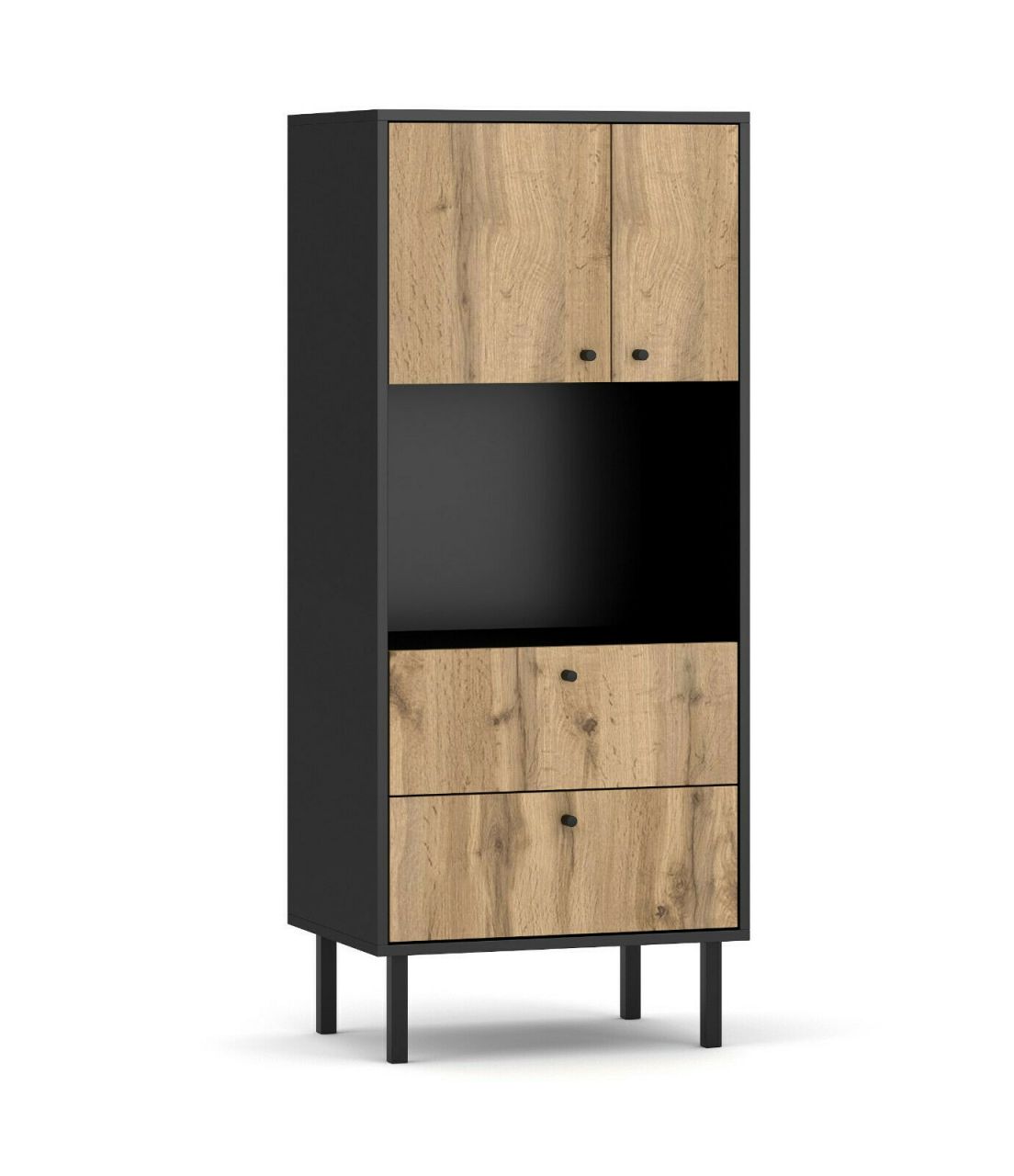 High Sideboard- Kommode Highboard Anrichte Wohnzimmermöbel Schrank-Schwarz Eiche