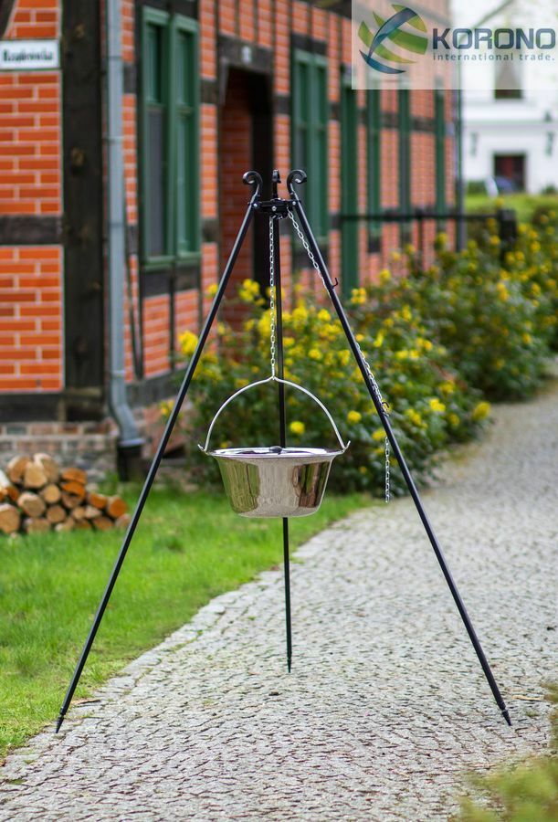 Dreibein Gartengrill Schwenktopf Gulaschtopf Schwenkkessel – Edelstahl 14 Liter