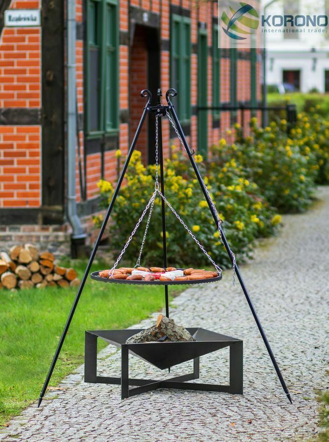 Dreibein Schwenkgrill Rostgröße 50 cm und Feuerschale 70 x 70 cm im Set – Stahl