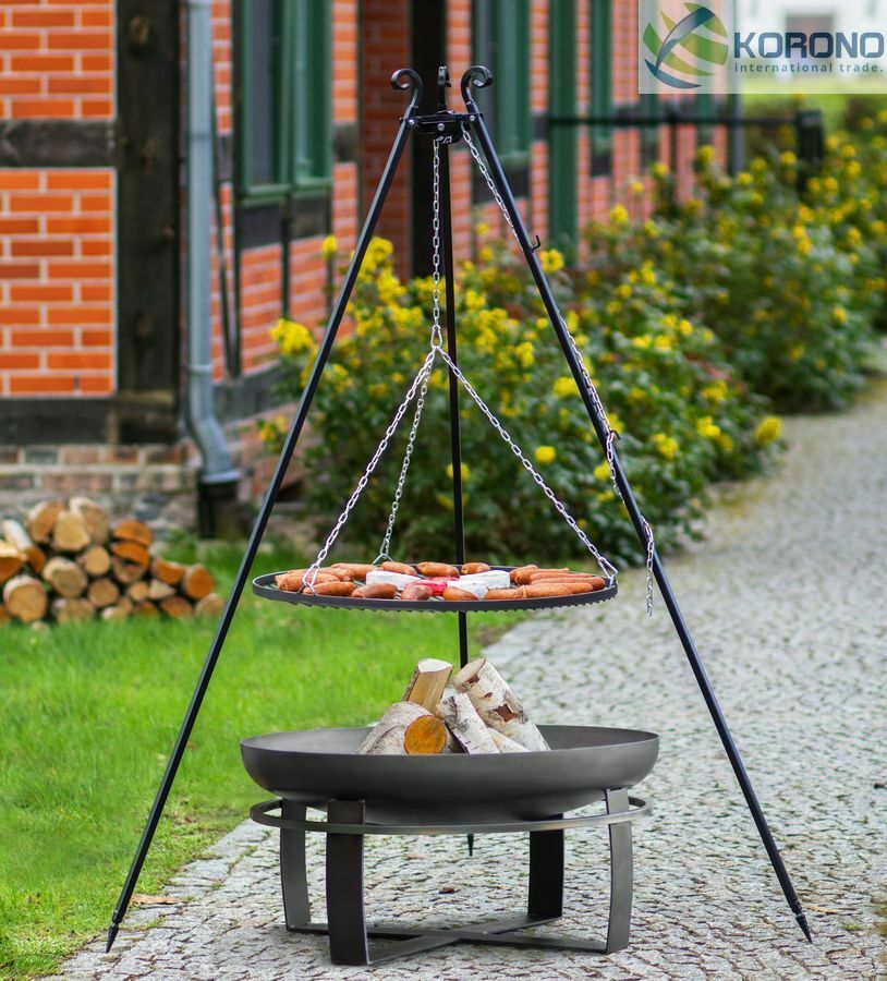 Dreibein Schwenkgrill Rostgröße 50 cm und Feuerschale Ø 60 cm im Set – Stahl