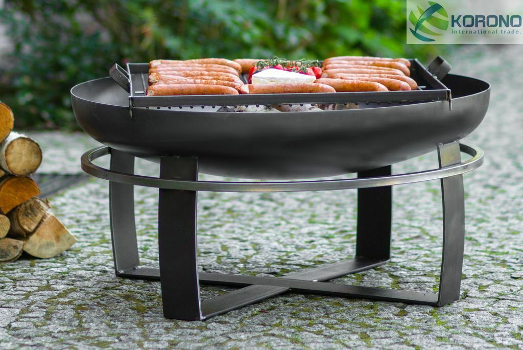 Feuerschale und Grillrost aus Stahl – Feuerkorb Grillfeuer Feuerstelle – Ø 60 cm