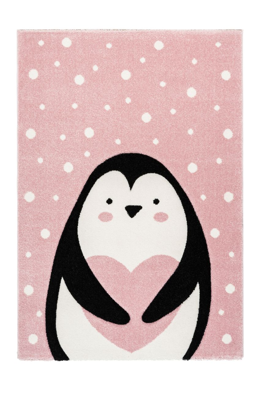 Teppich Kinderzimmer Tiere Pinguin Kinder Spielteppich kurzflor rosa Baby weich