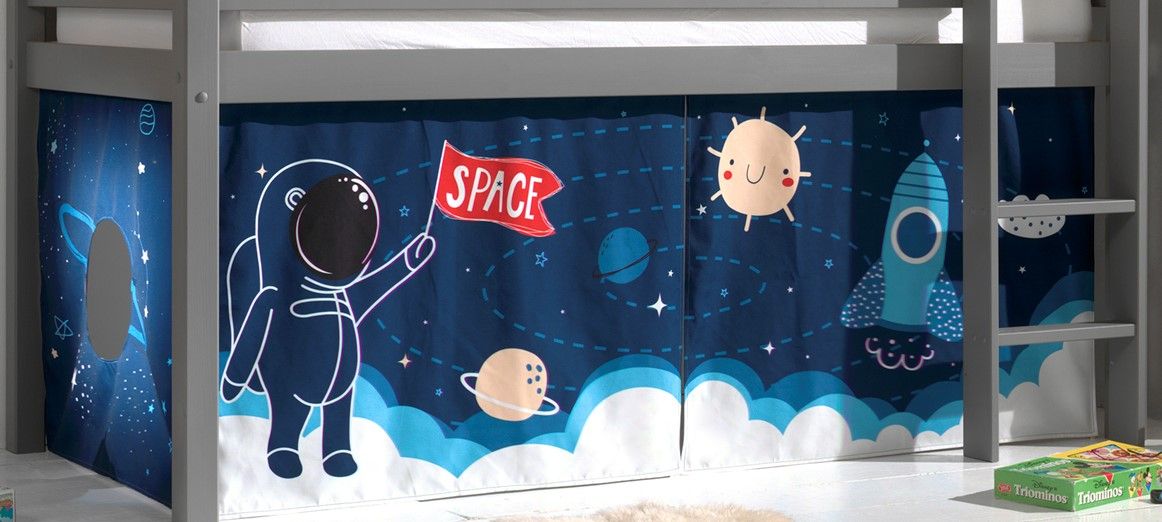 Vorhangset Spielbettvorhang Kinderbettvorhang Textilset Astronaut Weltall Sterne