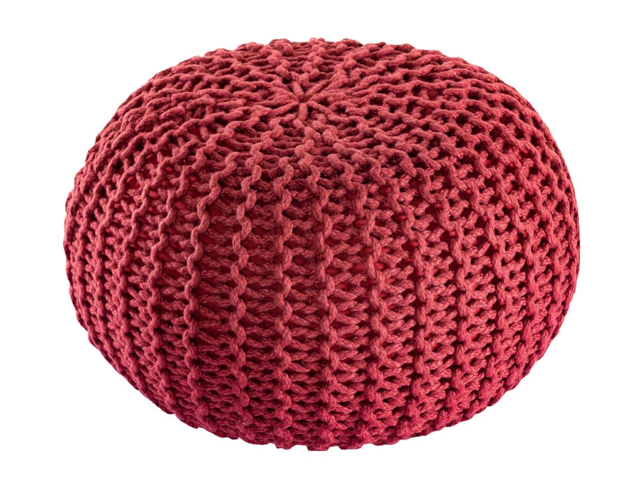 Sitzpouf ø55cm Pouf Strickhocker Strickpouf PREMIUM Innen Terrasse Pool Garten nachhaltig rostbraun – ruby wine