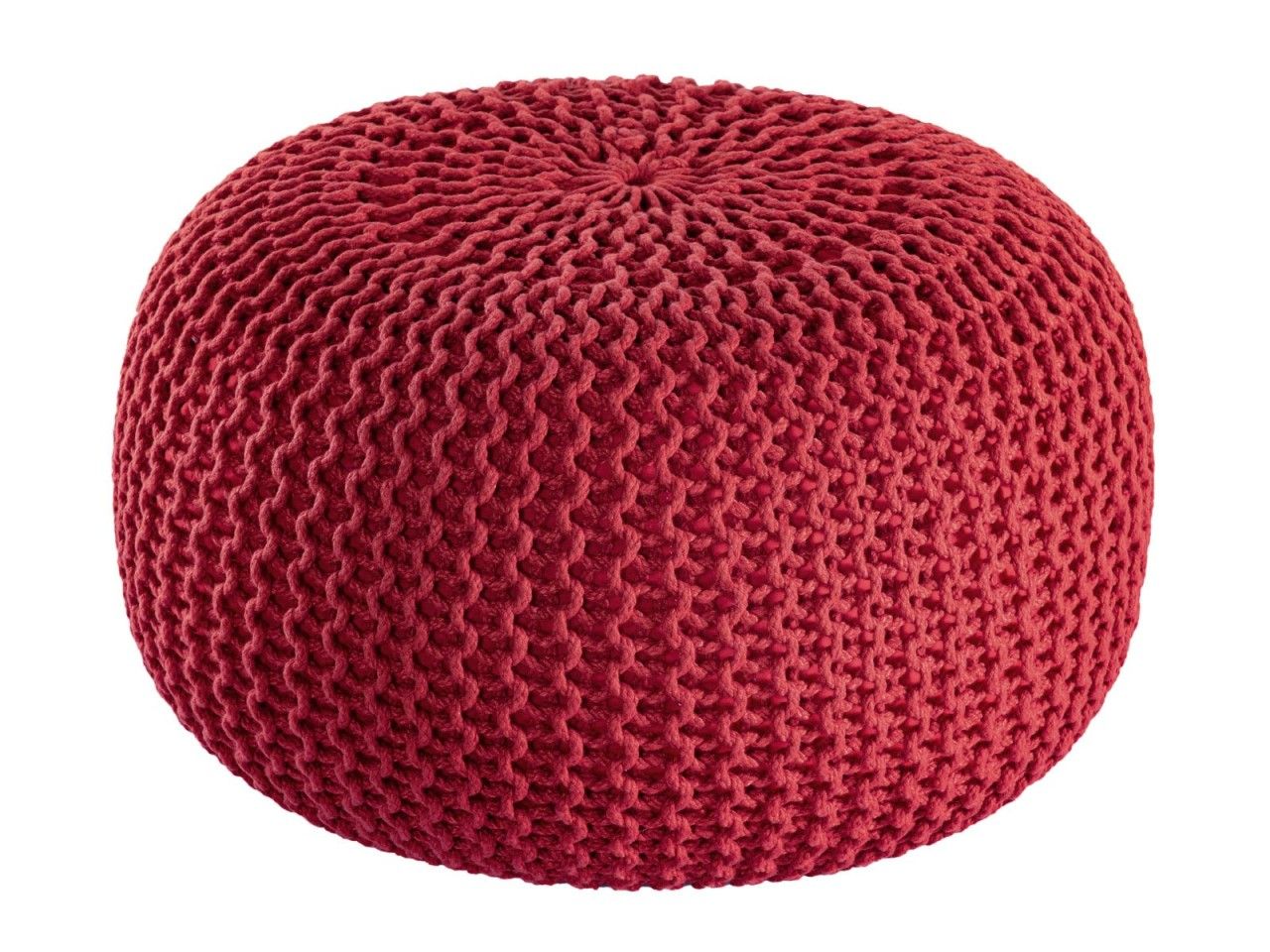 Sitzpouf ø55cm Pouf Strickhocker Strickpouf PREMIUM Innen Terrasse Pool Garten nachhaltig rot – tango red