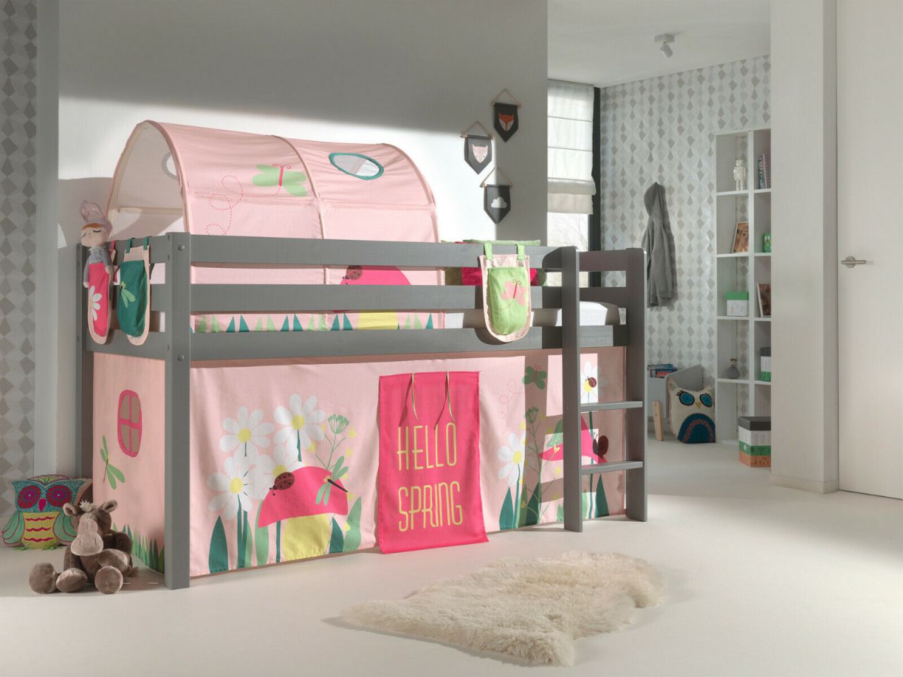 Vipack:Spielbett Pino -Textilset+Taschen+Tunnel -Jugend/Kinderbett Hochbett