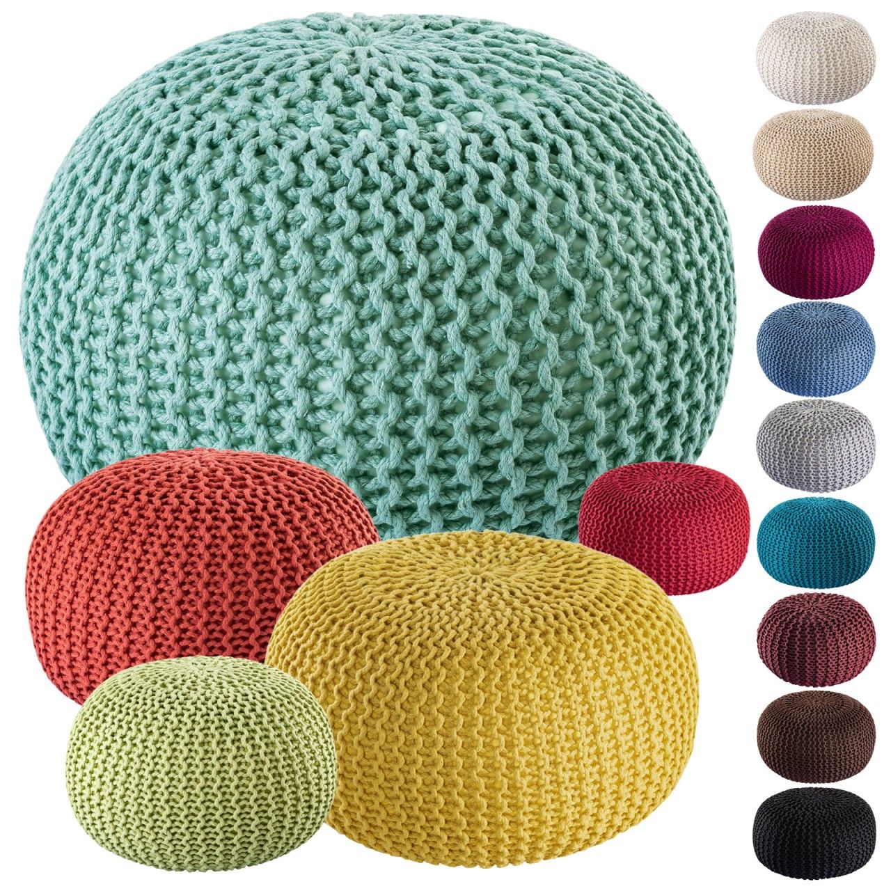 Pouf PREMIUM ø45cm Sitzhocker Strickpouf Innen Terrasse Pool Garten nachhaltig mint – ocean wave