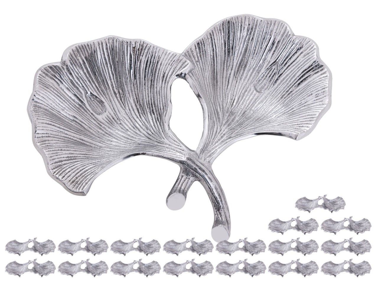 Dekoschale Schale Masterbox 18-teilig Aluminium Ginkgo 2 Blatt gold o. silber Blattschale silber