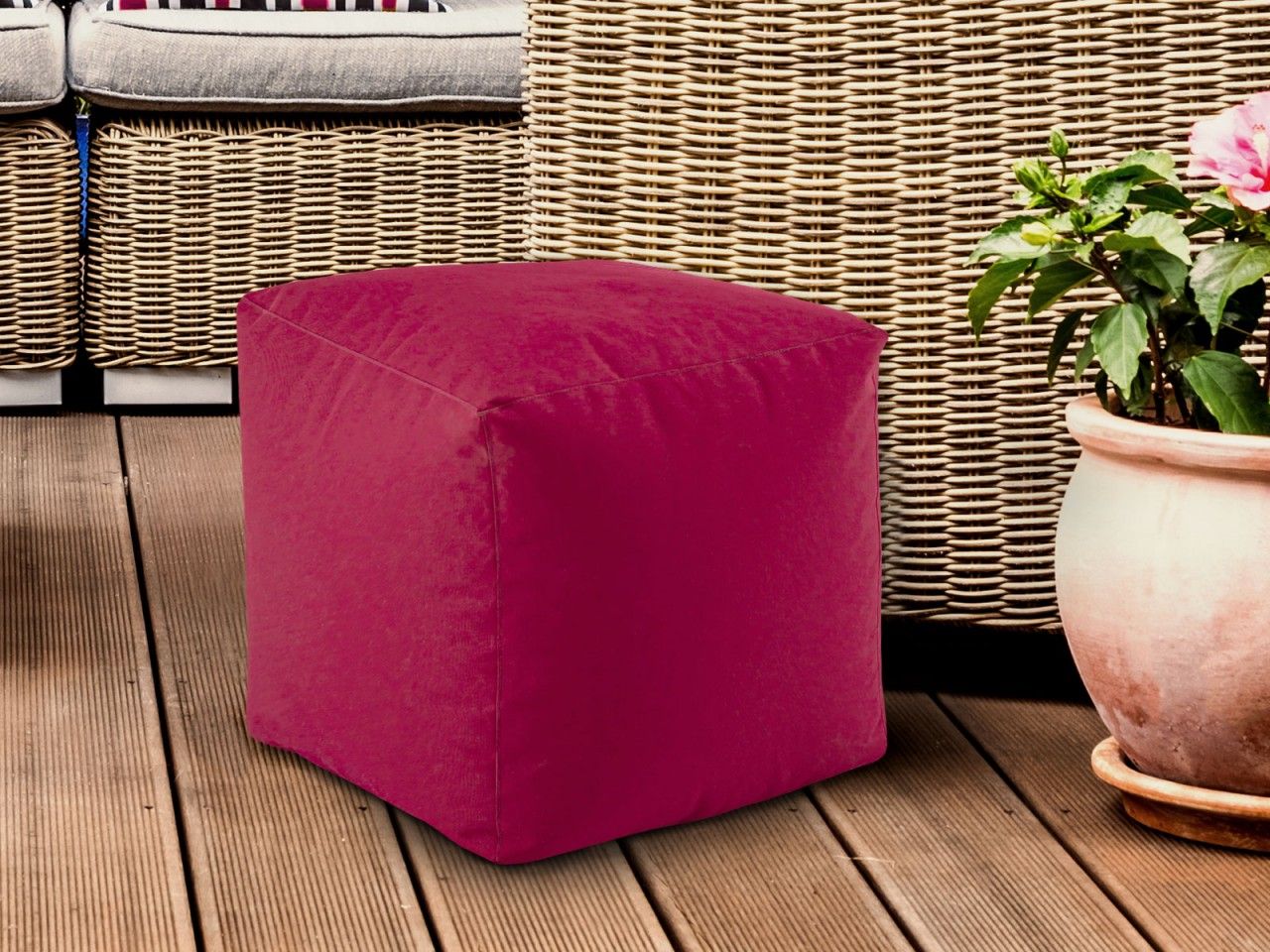 Sitzwürfel Sitzhocker 45x45x45cm Fußhocker Fußablage Bodenkissen Garten Terrasse Bamba wasserfest rot – bordeaux