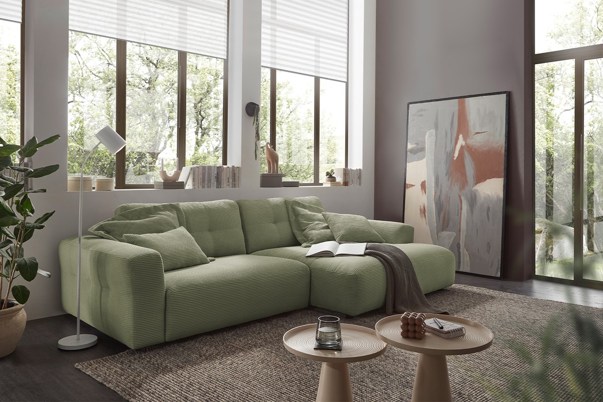 KAWOLA Sofa MIKA Ecksofa Cord olivgrün