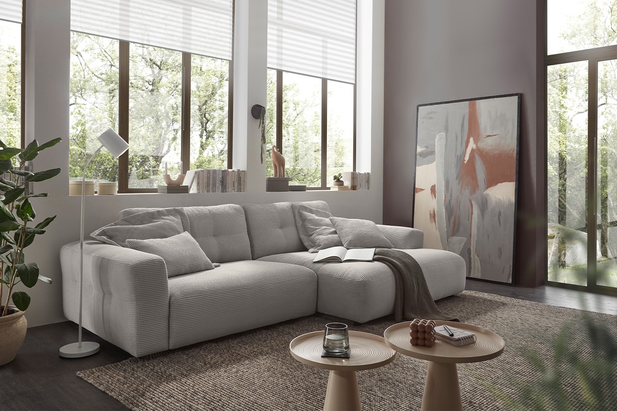 KAWOLA Sofa MIKA Ecksofa Cord hellgrau