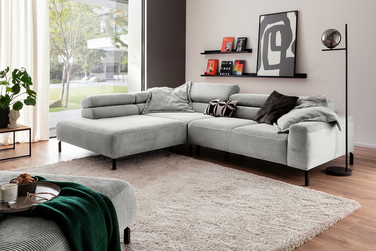 KAWOLA Sofa DELIA Ecksofa Cord hellgrau