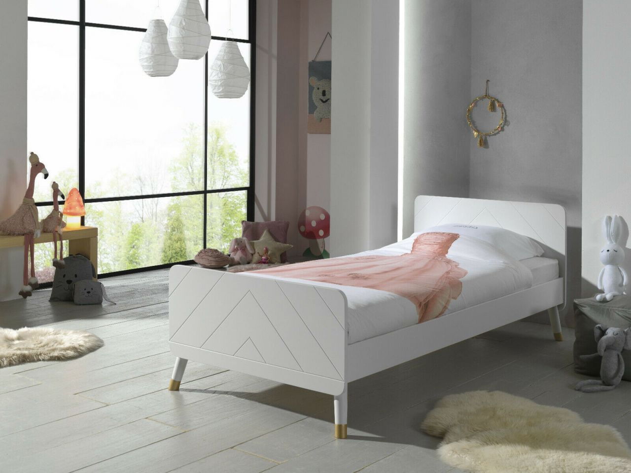 Vipack: Einzelbett „BILLY“ 90 x 200 mit Lattenrost – Kinderbett – Satin Weiß
