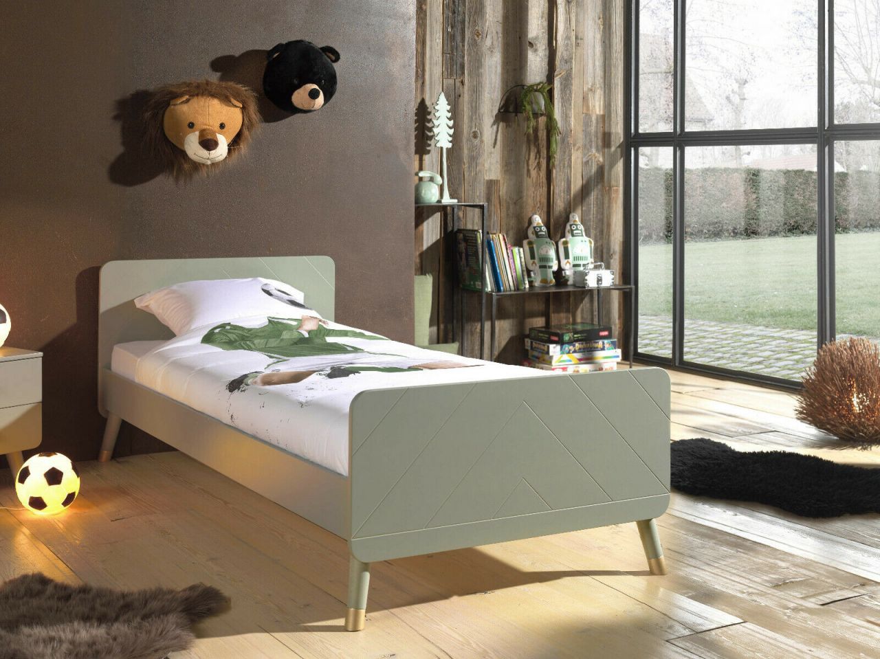Vipack: Einzelbett „BILLY“ 90 x 200 mit Lattenrost – Kinderbett – Olive Grün