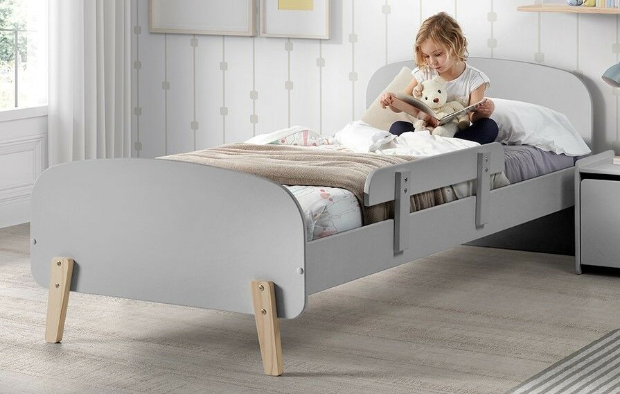 Vipack: Einzelbett mit Absturzschutz „KIDDY“ hellgrau – Kinderbett Jugendbett