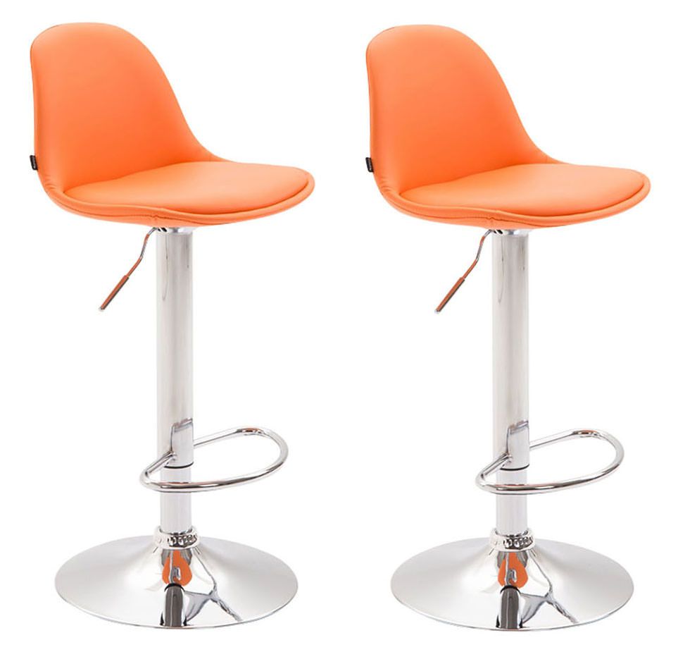 2er Set Barhocker Kiel Vollgepolstert Kunstleder chrom orange