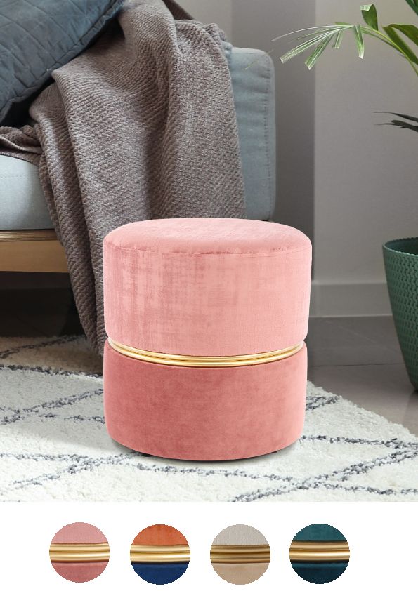 Hocker Pouf gold Samt glamour modern Sitz rund beige Stuhl Polster trend design