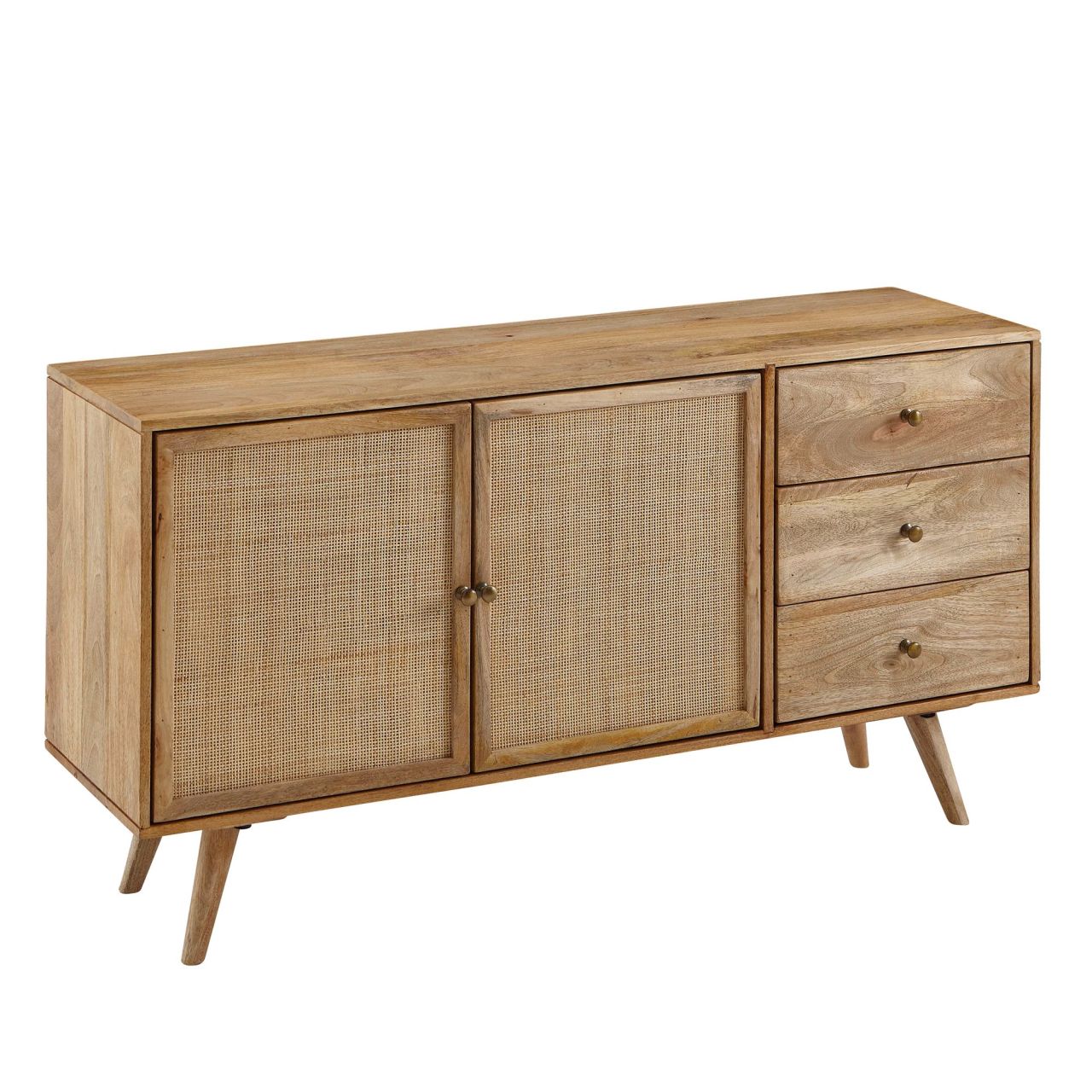 Design Sideboard 140x75x40 cm Mango Massivholz / Rattan