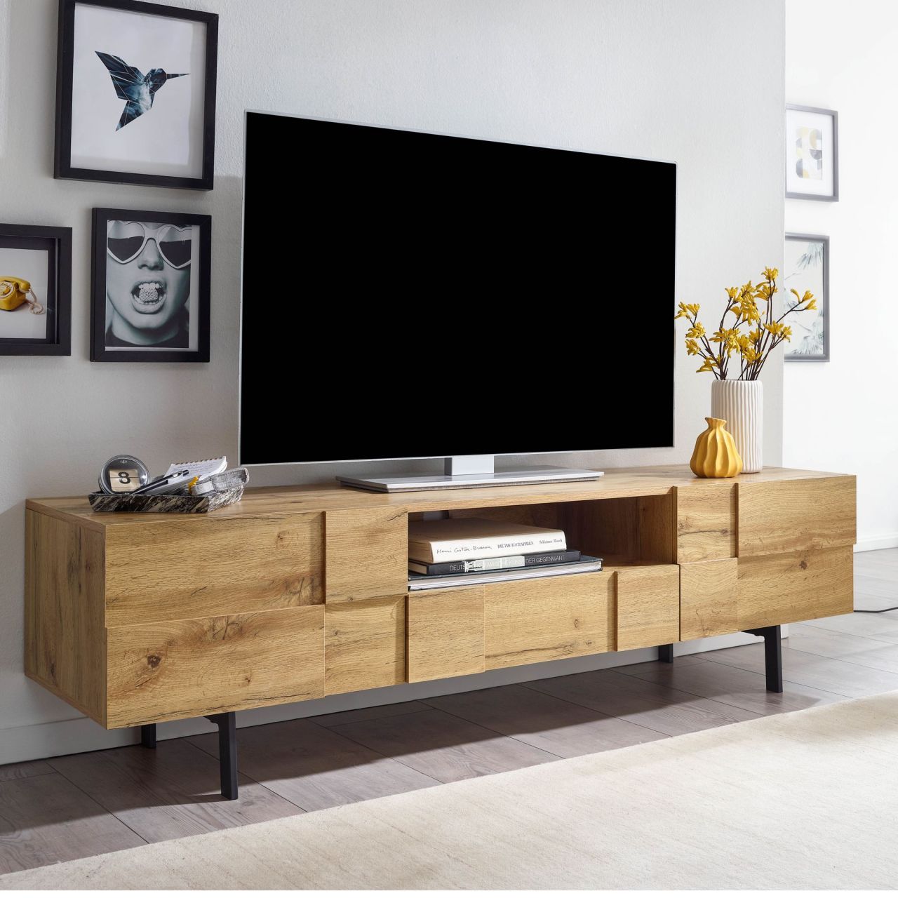 Lowboard Holz Eiche-Dekor 160x46x43 cm TV-Kommode mit zwei Türen