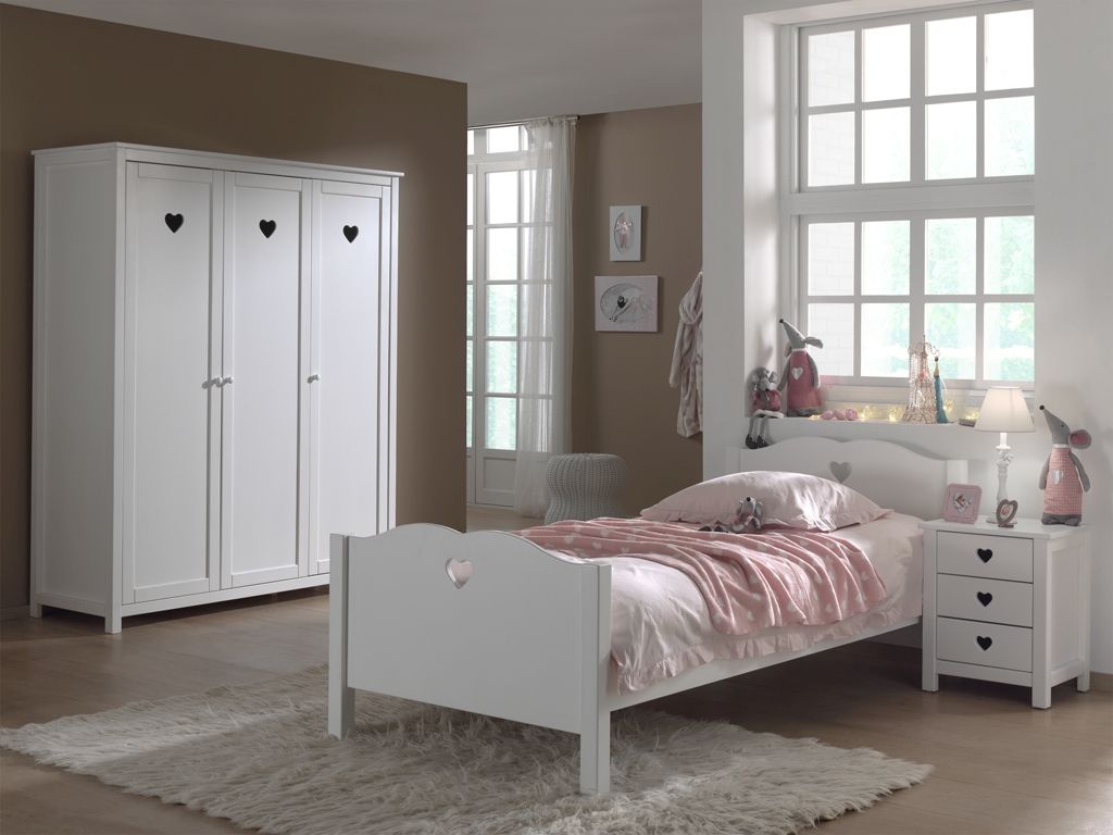 Set Kinderbett 90×200 Kleiderschrank Lattenrost Nachttisch Kinderzimmer Weiß