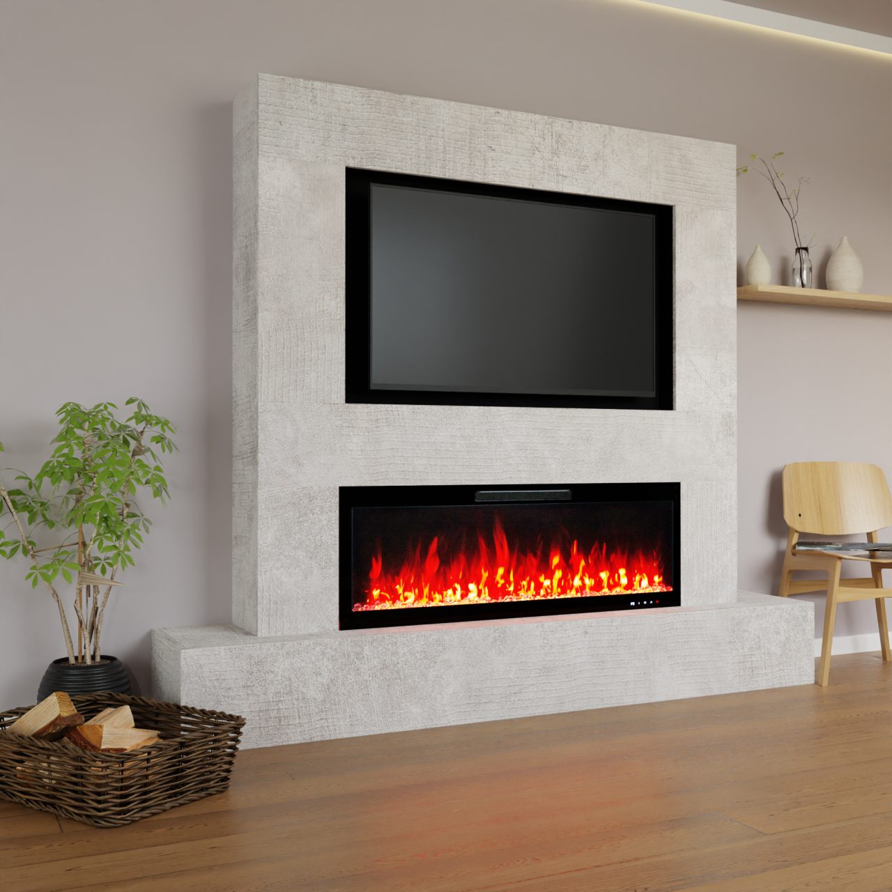 Glow Fire Fernsehwand Inside 127 Elektrokamin Beton Fernsehwand Mit Seitenfach