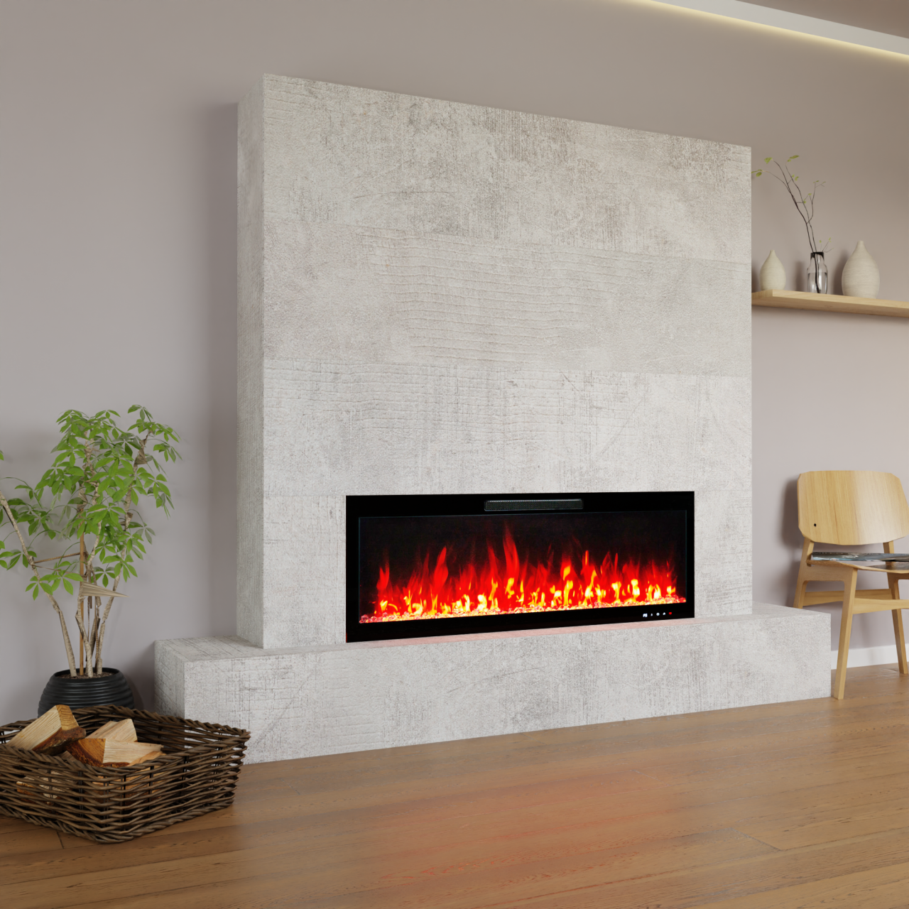 Glow Fire Fernsehwand Inside 127 Elektrokamin Beton Flach Mit Seitenfach