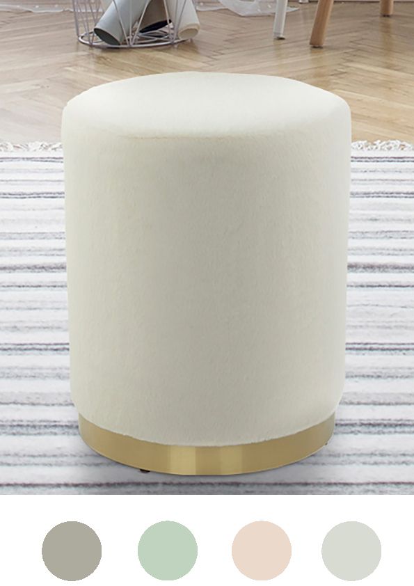 Hocker Pouf gold modern Sitz rund beige weiß Polster trend design Samt Fell grau