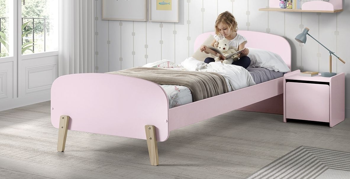 Set Kinderbett Lattenrost Nachtkonsole 90×200 Kindermöbel Kinderzimmer Bett Rosa