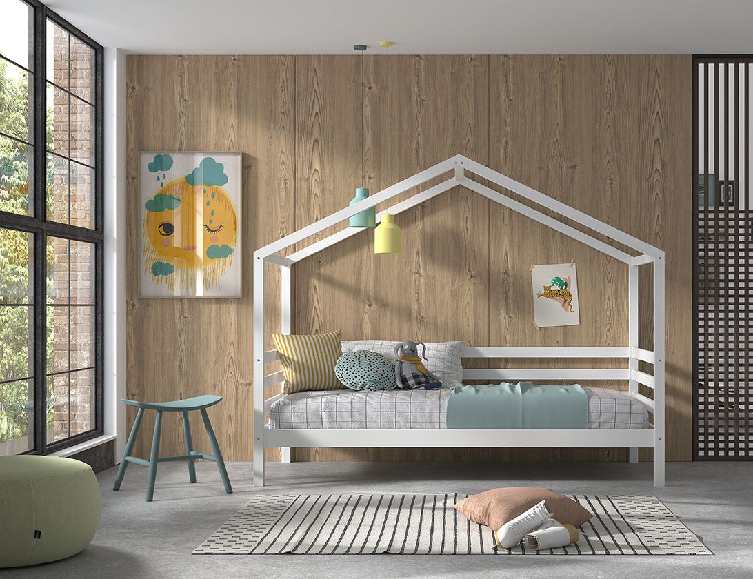 Hausbett Kinderbett 90×200 Kindermöbel Lattenrost Spielbett Weiss Rausfallschutz