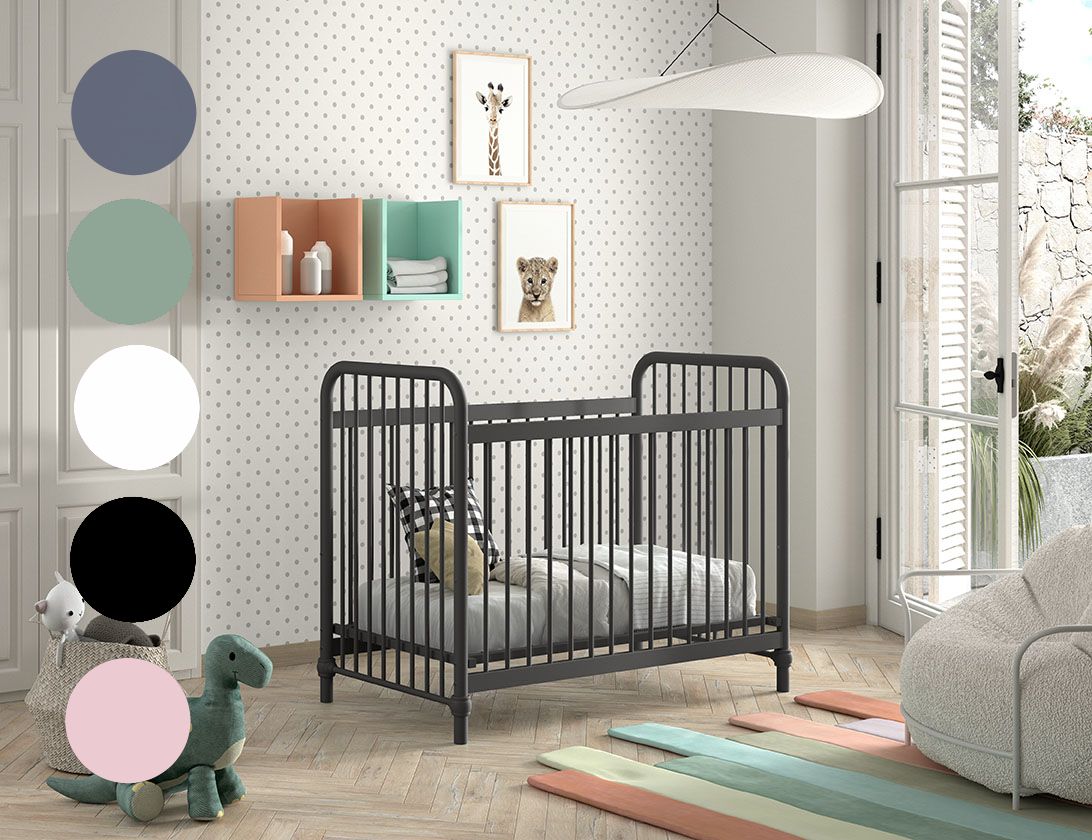 Babybett 60×120 Gitterbett Kinderbett höhenverstellbar Metallbett Sprossen Bett