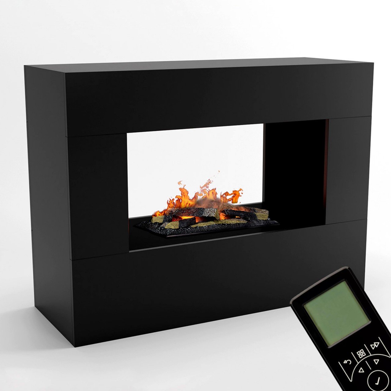 Glow Fire Konsalik Elektrokamin Schwarz OMC 600 mit Deluxe Echtholzdekoration