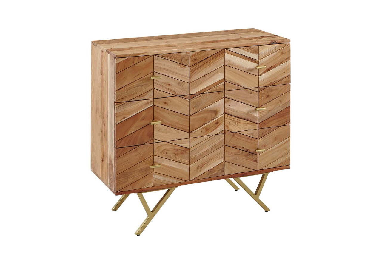 tinkaro Kommode rechteckig LEILANI Akazie Massivholz Sideboard Braun