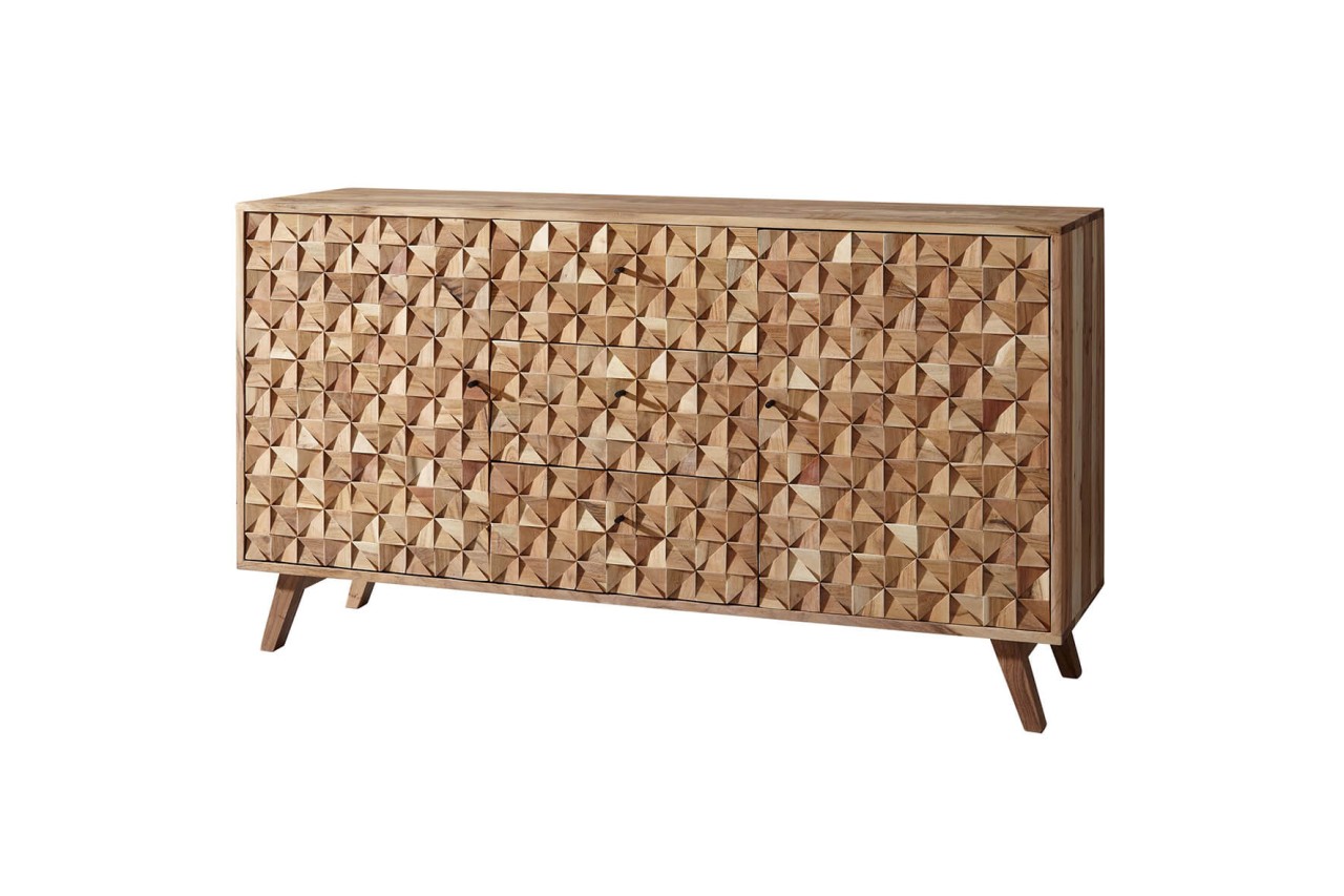 tinkaro Sideboard rechteckig MYRA Massivholz Akazie Anrichte Braun