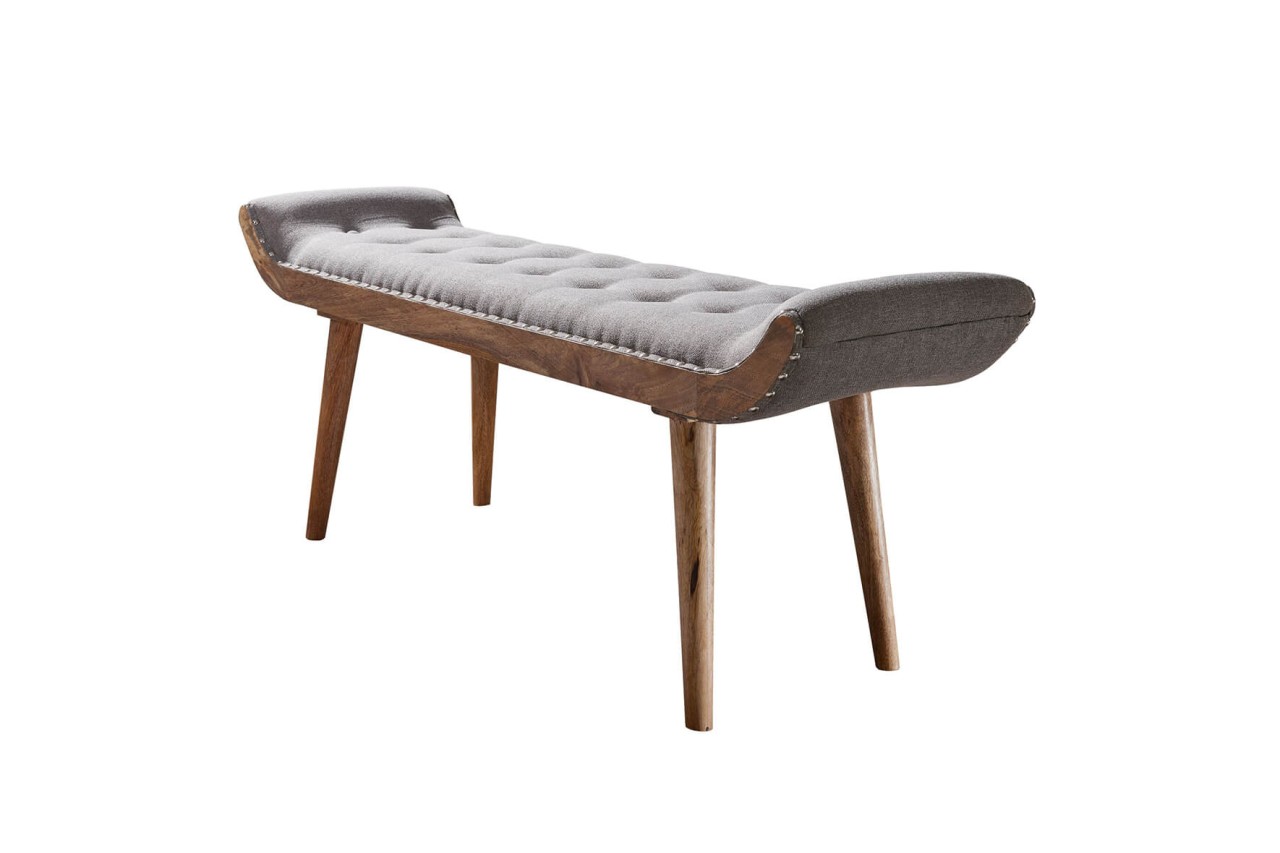 tinkaro Sitzbank eckig LINDA Massiv-Holz Chesterfield-Design Bank Grau/Braun