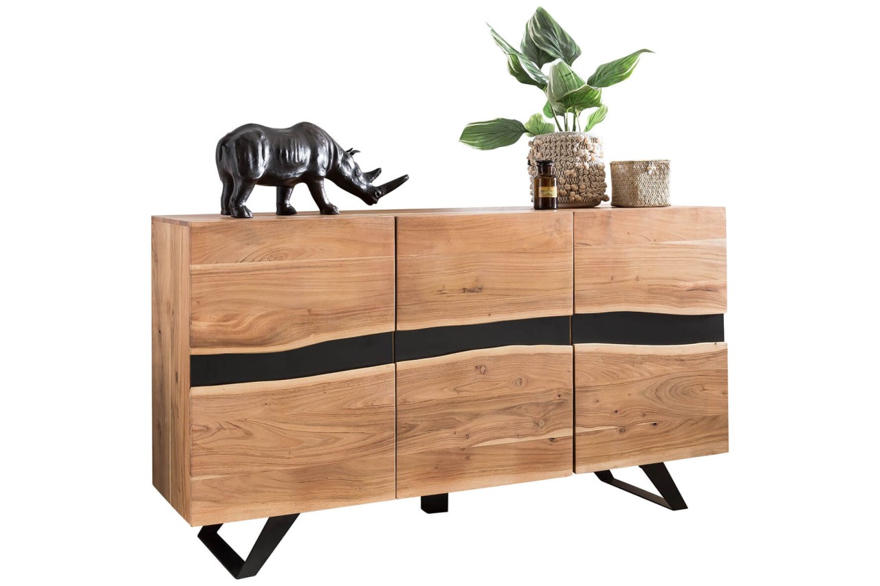 tinkaro Sideboard rechteckig ARINA Massiv-Holz Akazie Anrichte Braun