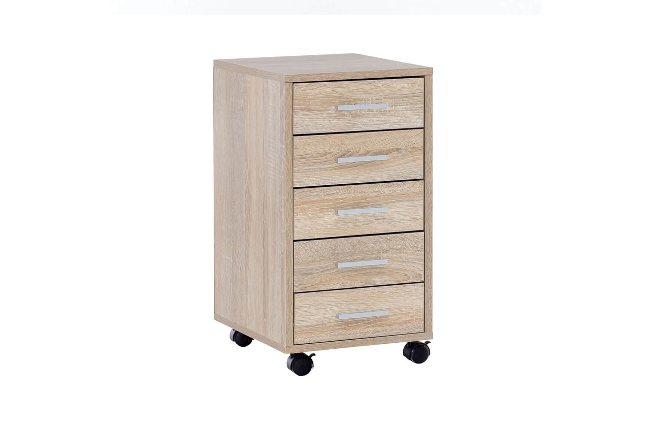 tinkaro Rollcontainer eckig BEATA Holz Schubladencontainer Braun Sonoma