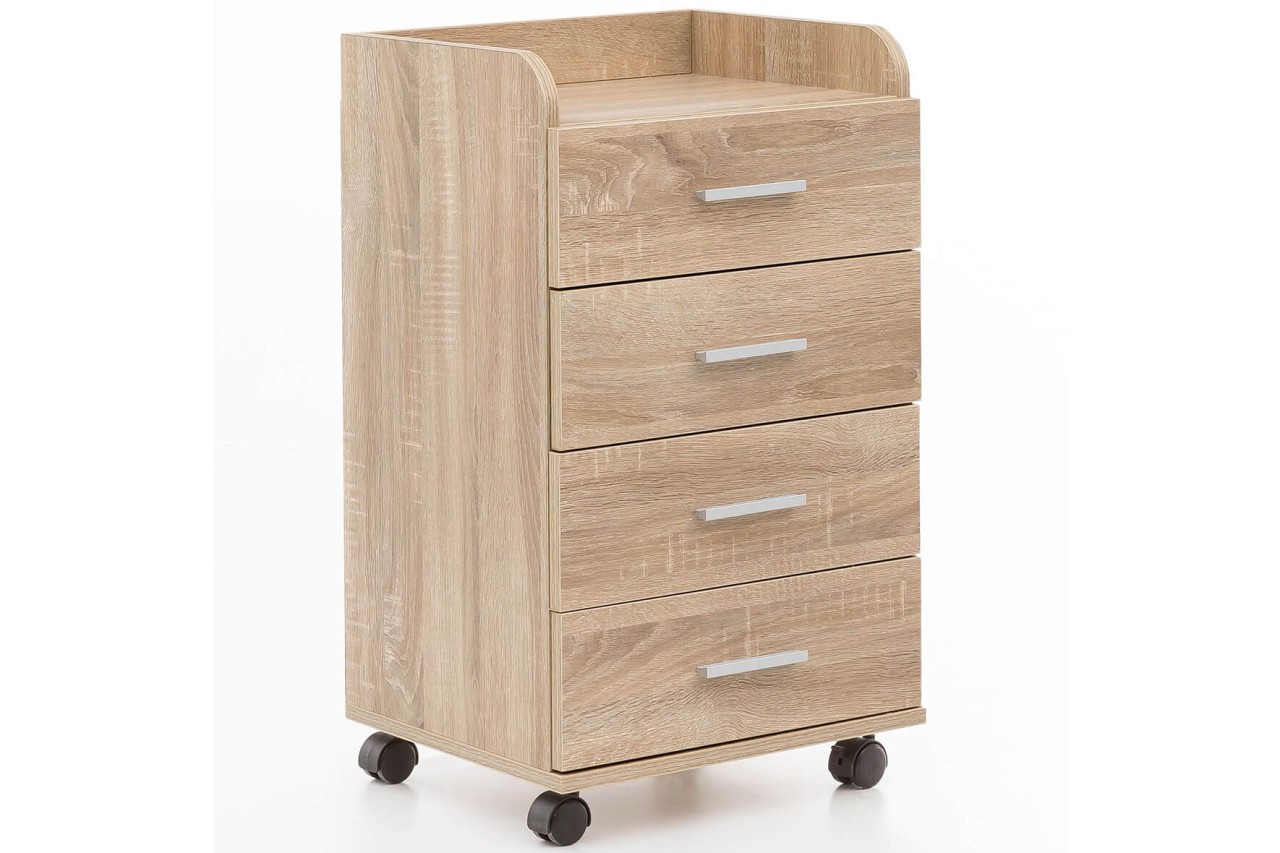 tinkaro Rollcontainer eckig BENUSH Massiv-Holz Sonoma Rollschrank Braun