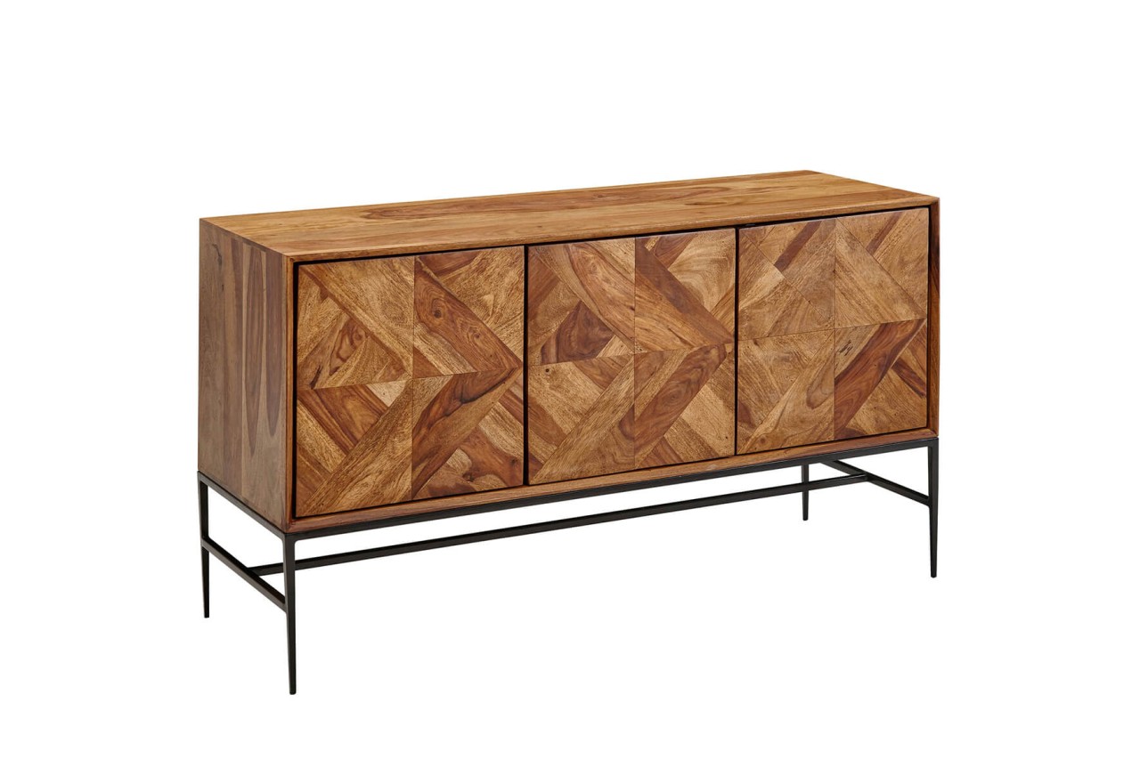 tinkaro Sideboard DENATA Sheesham Massivholz/Metall Anrichte Braun