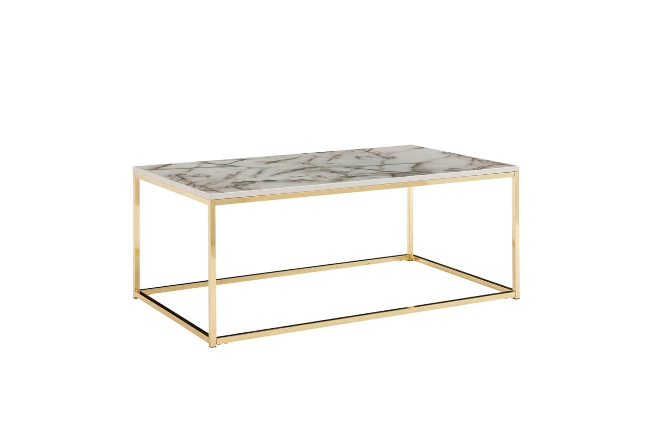 tinkaro Couchtisch rechteckig Holz GAVIN Sofatisch Marmor-Optik Weiß/Gold