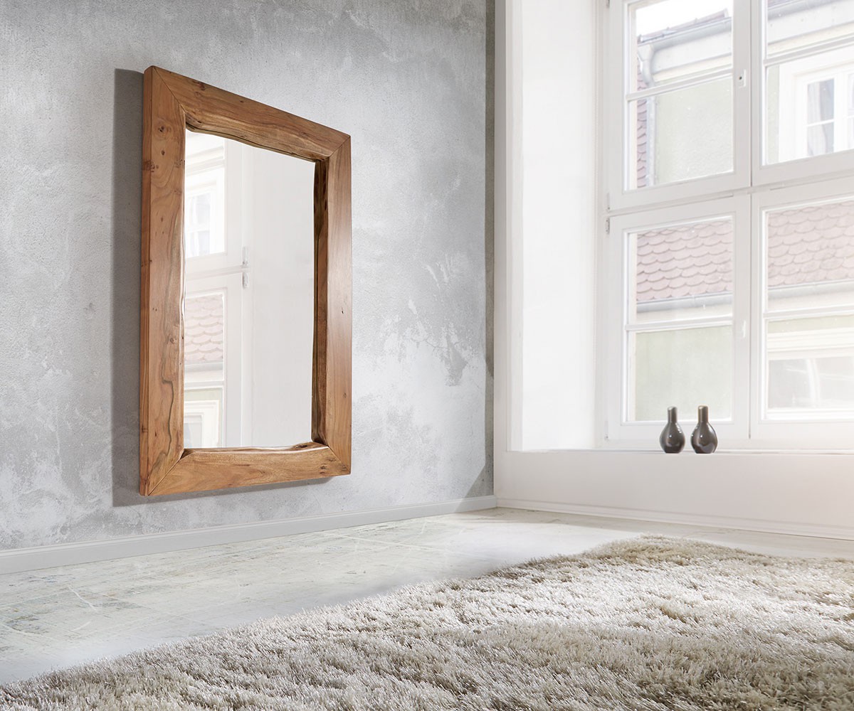 DELIFE Wandspiegel Live-Edge 135×85 cm Akazie Natur Baumkante, Spiegel, Baumkantenmöbel, Massivholzmöbel, Massivholz
