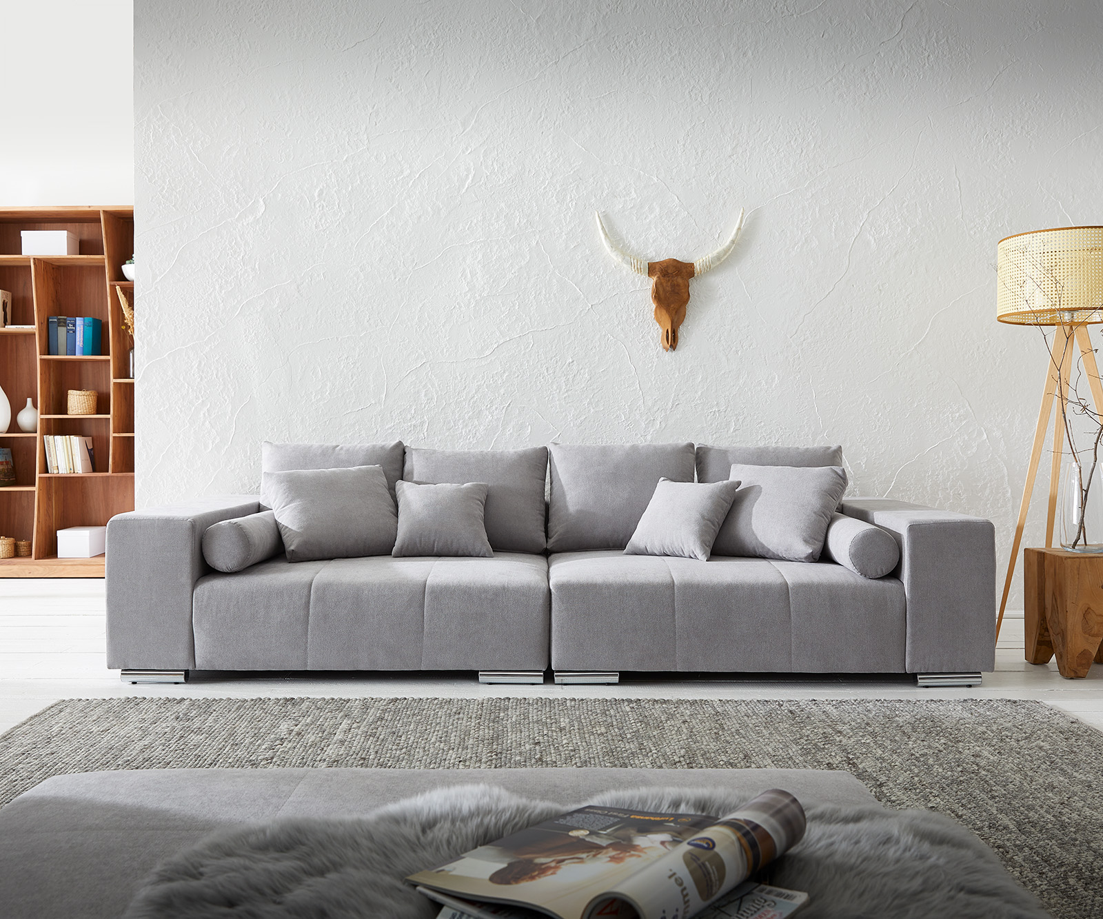 DELIFE Big-Sofa Marbeya 285×115 cm Grau mit 10 Kissen XXL-Sofa, Big Sofas