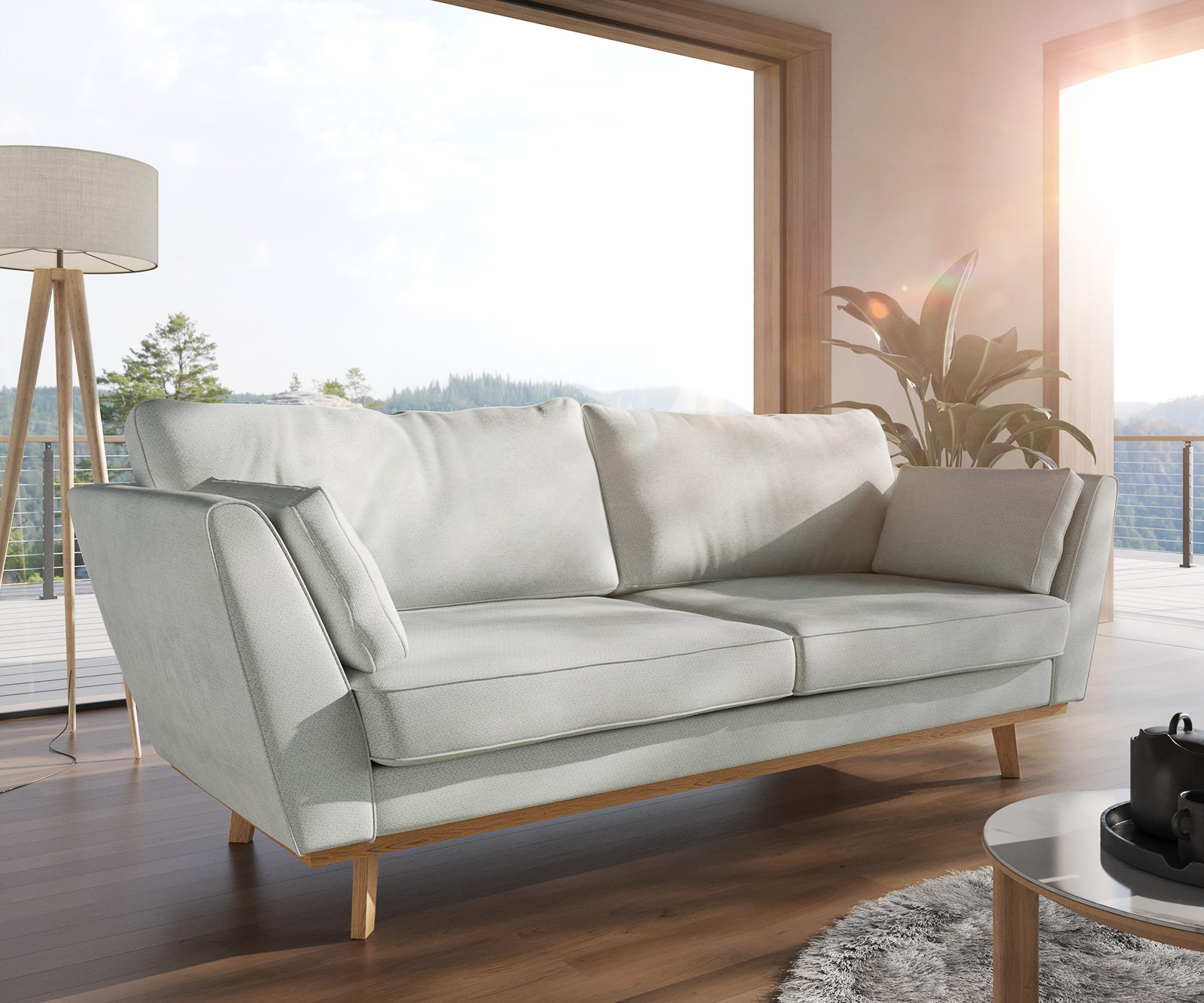 DELIFE Sofa Mena Flachgewebe Mint 225×90 cm 3-Sitzer, Sale