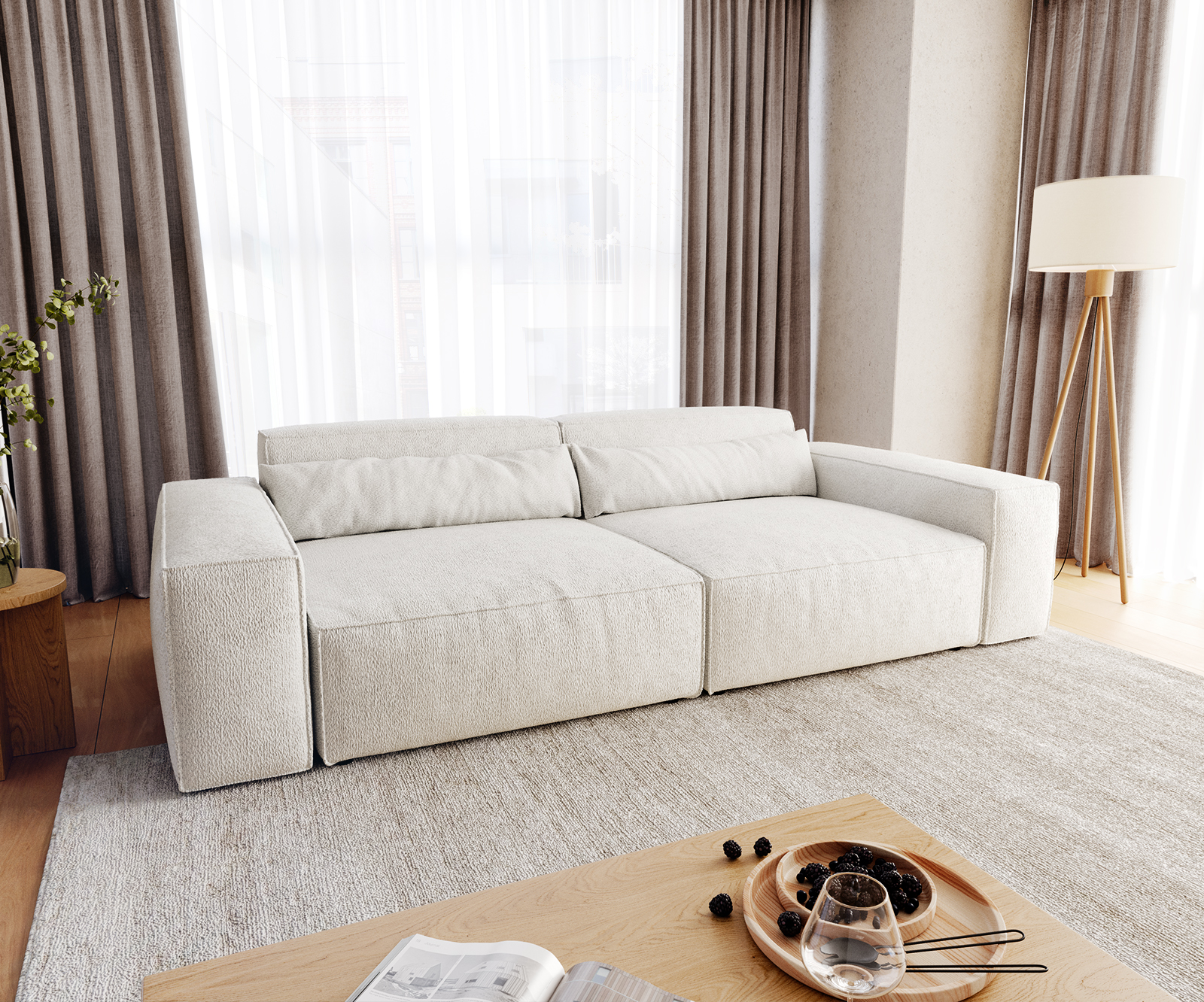 DELIFE Big-Sofa Sirpio XL 270×130 cm Bouclé Creme-Weiß, Big Sofas