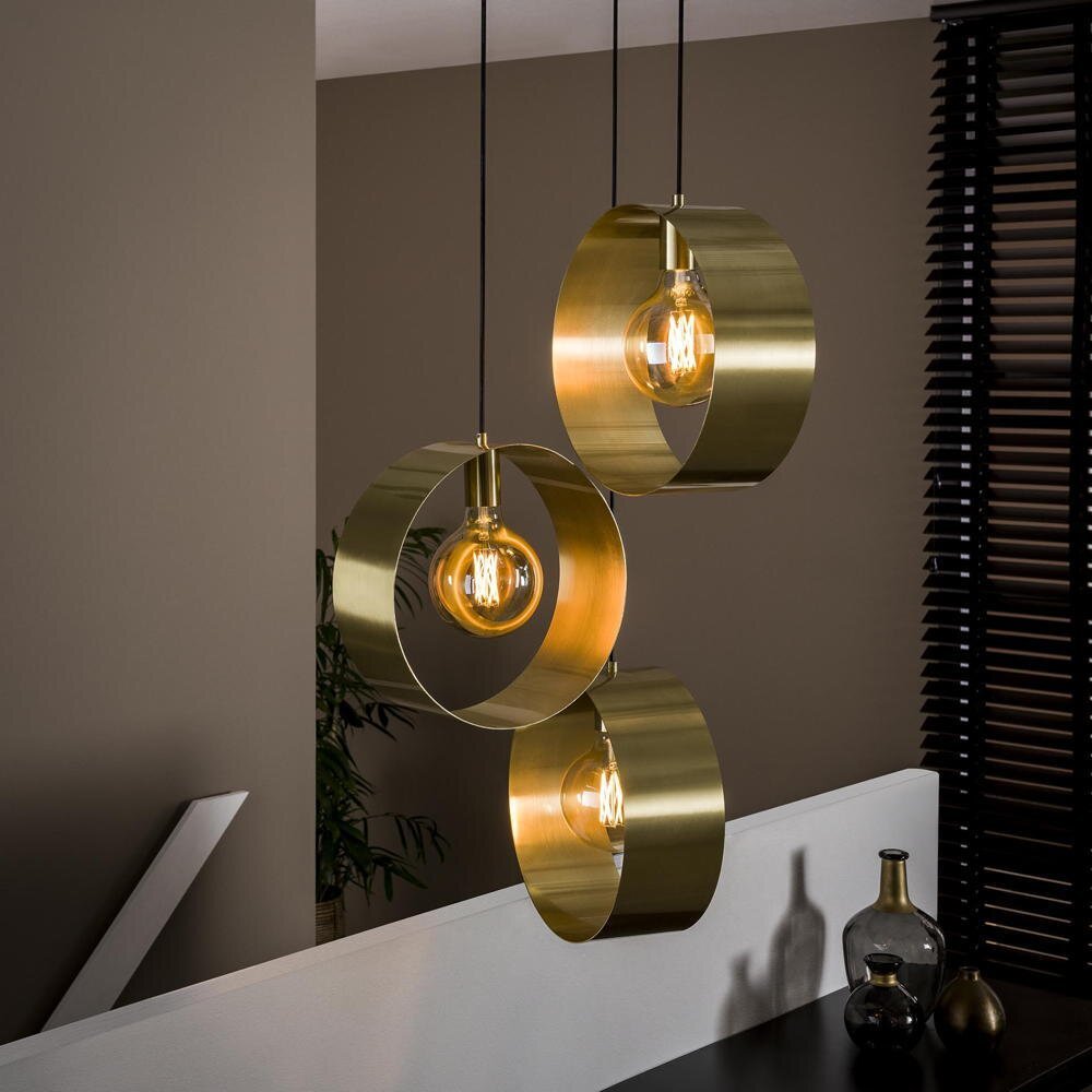 famlights | Pendelleuchte Neyla in Gold E27 3-flammig Rondell