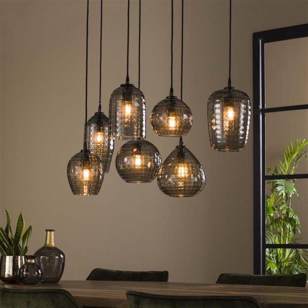 famlights | Pendelleuchte Liana in Schwarz-transparent E27 7-flammig