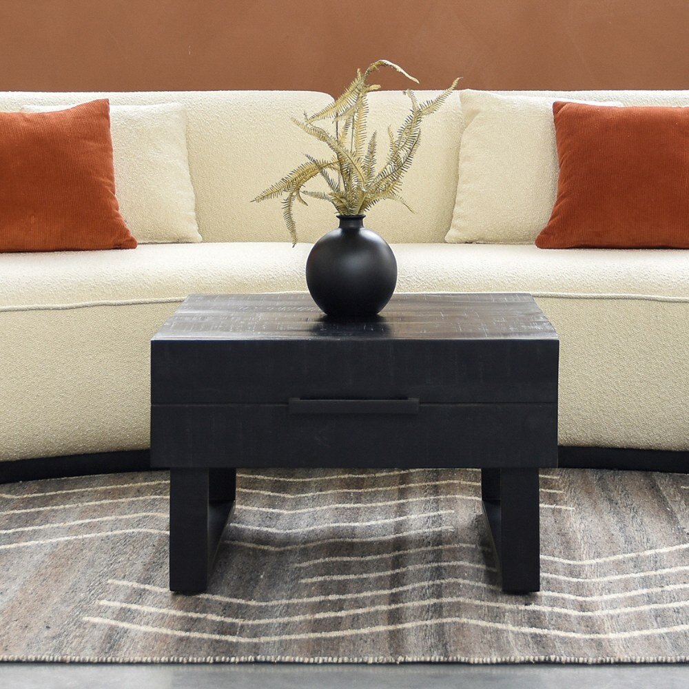 RINGO-Living Couchtisch Keilani mit Schublade in Schwarz aus Mangoholz 410x700x640mm